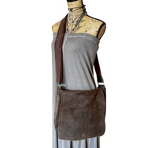 David King Distressed Leather Large Full Flap Messenger Bag Mailbag 16×11 Brown